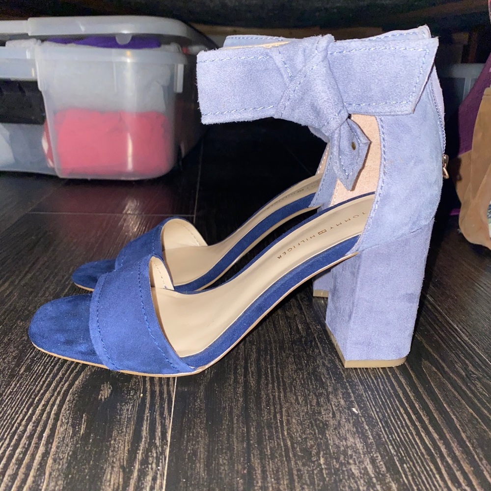 light and dark blue suede heels